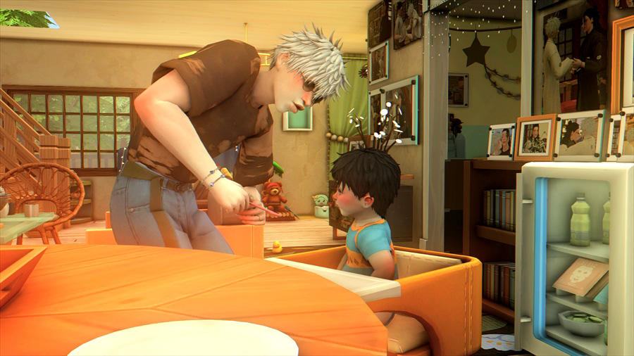 今日は悟がメグルにご飯を食べさせていました