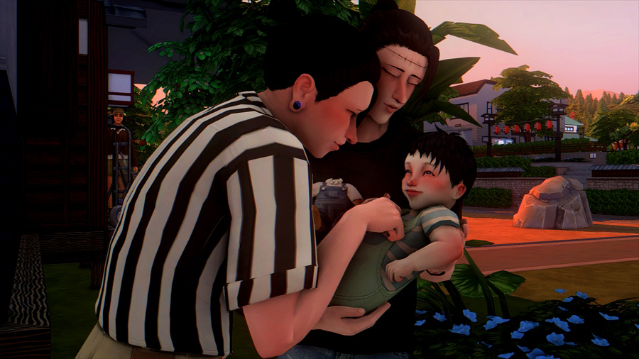 赤の他人の顔ほぼ一緒の男性が2人いる謎の構図。シムはそういうの一切気にしない仕様なのでOKです