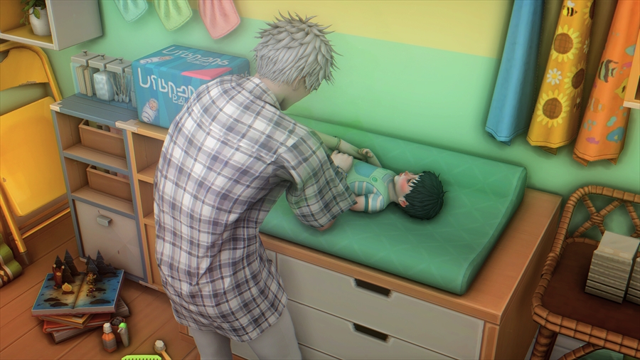 ミルクを飲ませたらオムツが汚れたのでオムツ替えもします。オムツ交換台が実装されたの嬉しいな