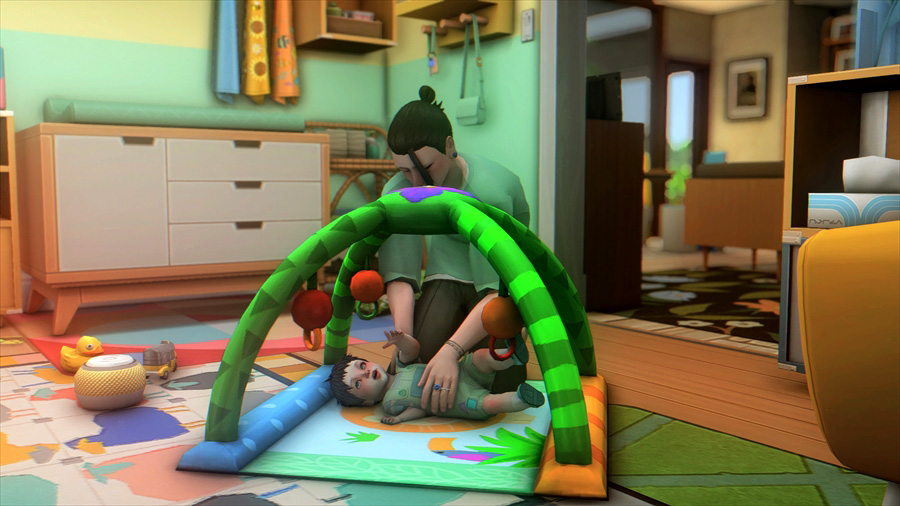 入れ替わりで悟が仮眠をとりにいったので合間にうつぶせ遊びをします。息子を手でくるっと回転させる動作可愛い