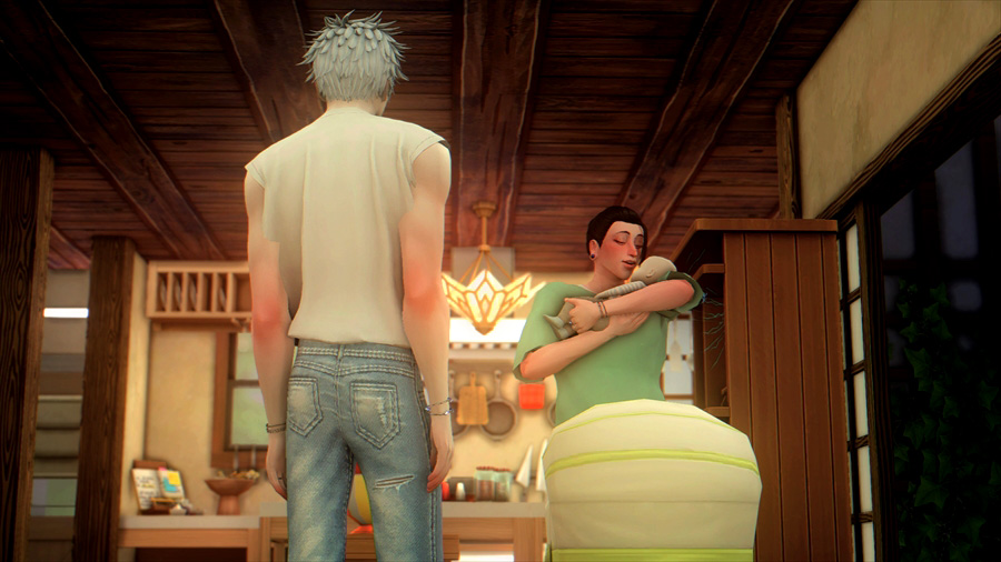 傑が息子をあやしていると悟がその様子をじっと見ていました