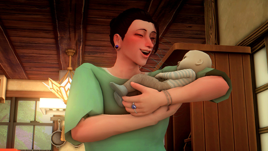 赤ちゃんをあやしているシムは可愛い