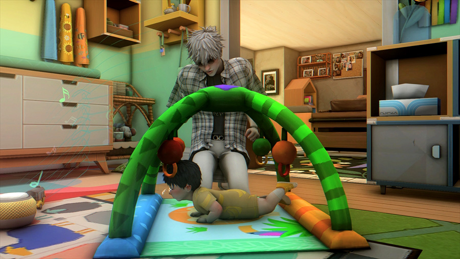 頑張れ頑張れしている悟と無理ー!ヤダー!と泣いているような息子