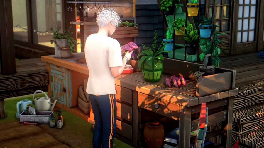 カクテルを悟に飲ませようと思っていたら庭の方へ移動してしまったので近くにあったフラワーアレンジメントテーブルでフラワーアレンジメントを作ってもらう。このテーブルずっと設置してあったのですが使ったことがほぼなく飾りになっていました