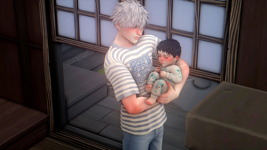 眠くてぐずっていた長男。ベッドでの寝かしつけに失敗したため抱っこしながら長男を眠らせる悟