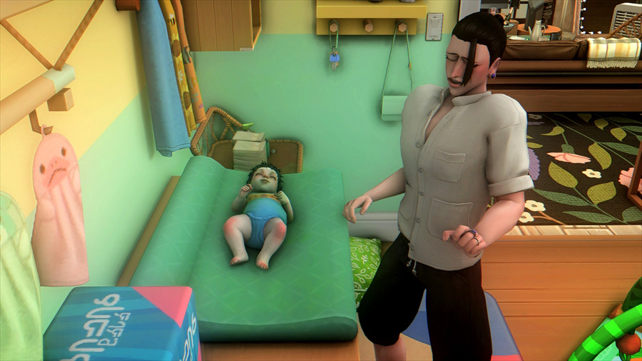 くさいくさい言いながら長男のおむつ替え