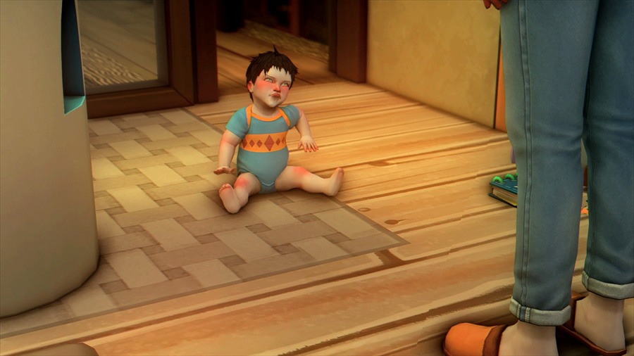 床の上でぐずっている息子