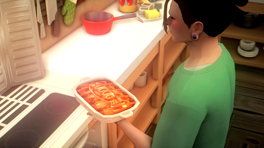 これが少し前のスクショまとめで言っていた魔女の宅急便のにしんのパイです。届けた女の子は嫌いだったにしんのパイ笑 大人のシムは基本的に食べ物の好き嫌いはないのでみんなにしんのパイを美味しく食べていました